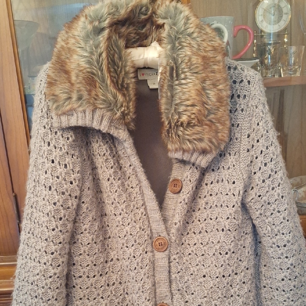 Gray Teddy Jacket with Faux Fur Collar